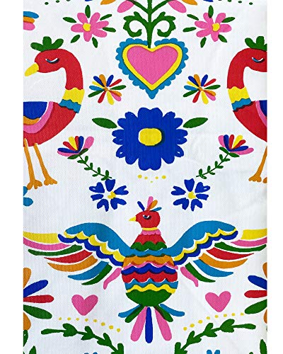 Newbridge Otomi Birds Eclectic Print Vinyl Flannel Backed Tablecloth - Otomi Folk Art Indoor Outdoor Vinyl Tablecloth With Flannel Backing, 52 Inch X 52 Inch Square #TOP3