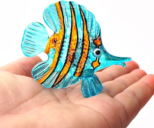 Miniatura 8 de ZOOCRAFT Figura de pez de cristal azul Acuario Artesanía Miniatura Soplado a mano Coleccionables
