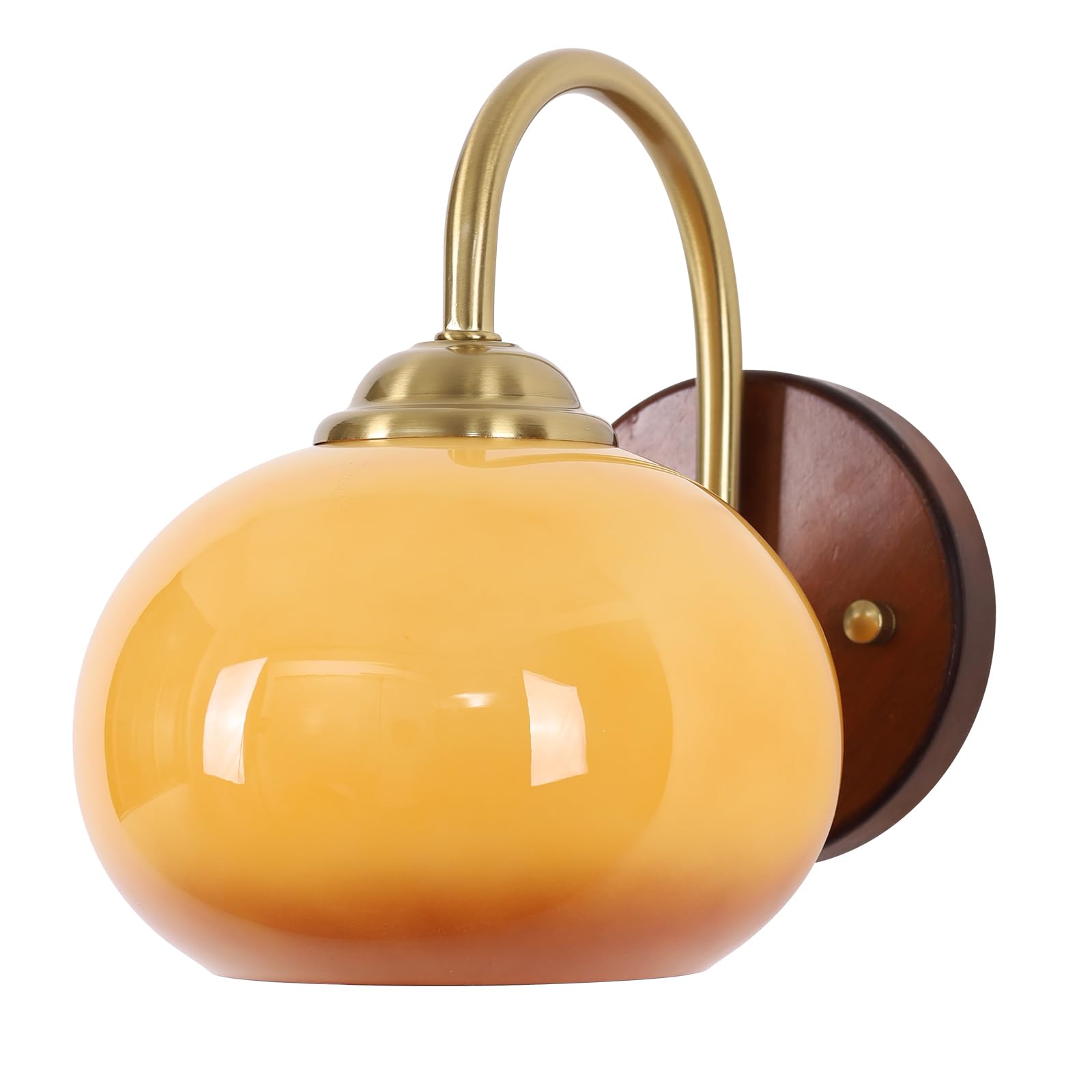 KHUKHU Black Gold Wall Sconce Glass Globe Bedroom Wall Sconces Hardwired Brass Bedroom Wall Light Fixture Modern Hallway Wall Sconce(Orange)