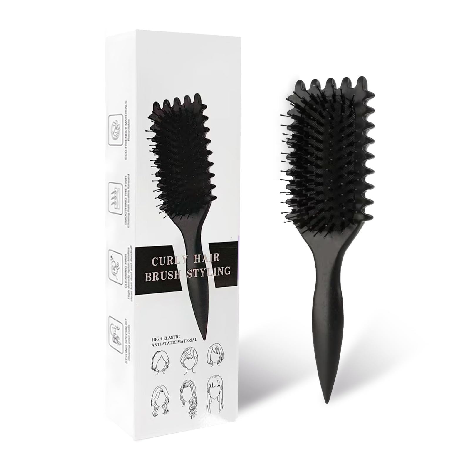 Lockenbürste, Curl Hair Brush, Haarbürste zum Kämmen und Formen von Männer- und Frauenlocken, um das Ziehen zu reduzieren, Nylonborsten, Lockenverstärker, Unisex