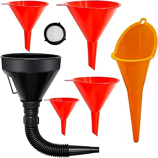 Iceten Angle Flexible Plastic Funnel Set, 6Pcs Universal Fuel Funnel, Long Mouth Funnels, Black Funnel, Plastic Funnel with Filter for Petrol Engine Oil Diesel