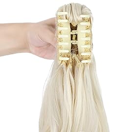 FELENDY Ponytail Extension Claw 18 20 Curly Wavy Straight Clip in Hairpiece One Piece A Jaw Long Pony Tails for Women Platinum Blonde
