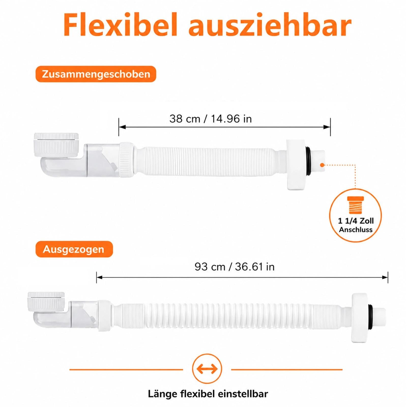 Sifón de ahorro de espacio, sifón de ahorro de espacio de 1/4 pulgadas, sifón flexible para baño, 360° más flexible y extensible, para fregadero de cocina, lavadora, baño
