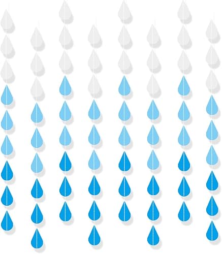Decoraciones de fiesta de cumpleaños para baby shower, boda, banderines de papel, banderines de gotas de lluvia, banderas guirnaldas (azul)