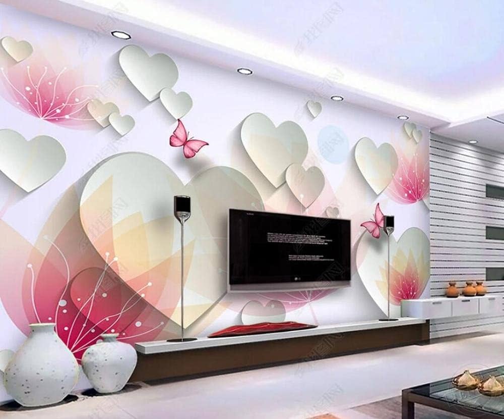 Amazon | 壁画3D写真の壁紙 ハート型の透明な手描きの花 壁紙