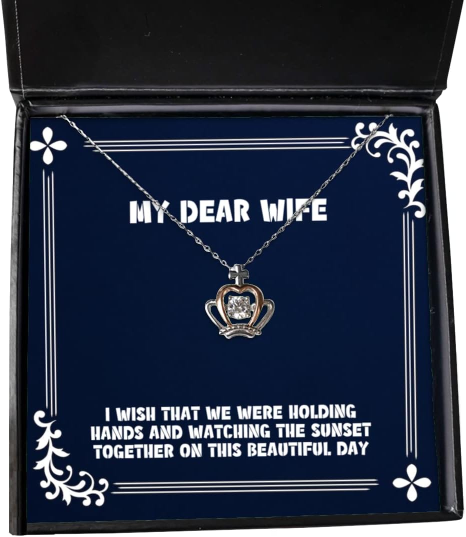 I Wish That we were Holding Hands and Watching The Sunset Crown Pendant Necklace, Wife Present from Husband, Beautiful Jewelry for Wife