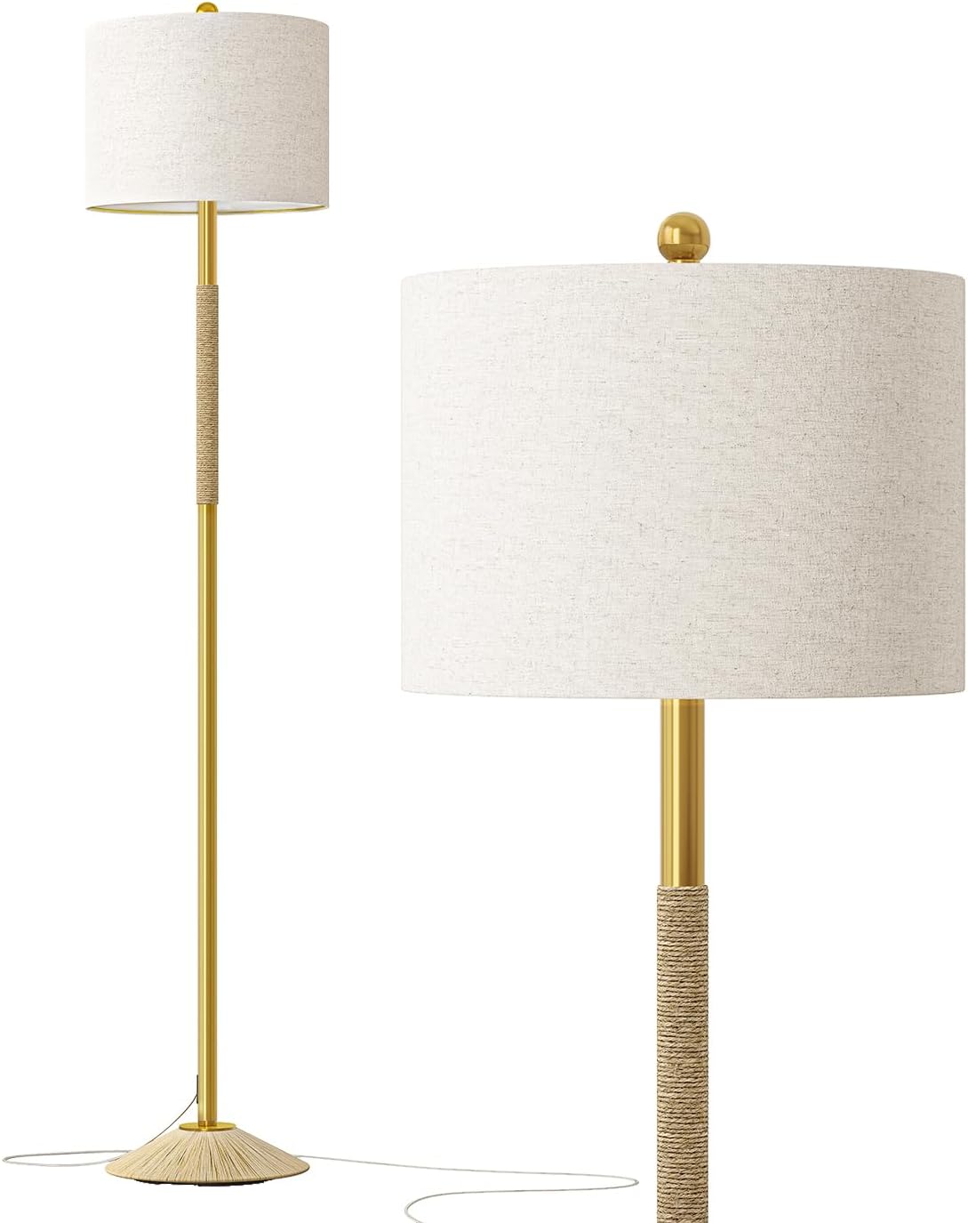Oneach 63 Modern Floor Lamp for Living Room, Gold Boho Standing Lamp with Unique Rope Design, Rotary Switch, Farmhouse Tall Lamps for Bedroom Office Dining Room (Without Bulb)