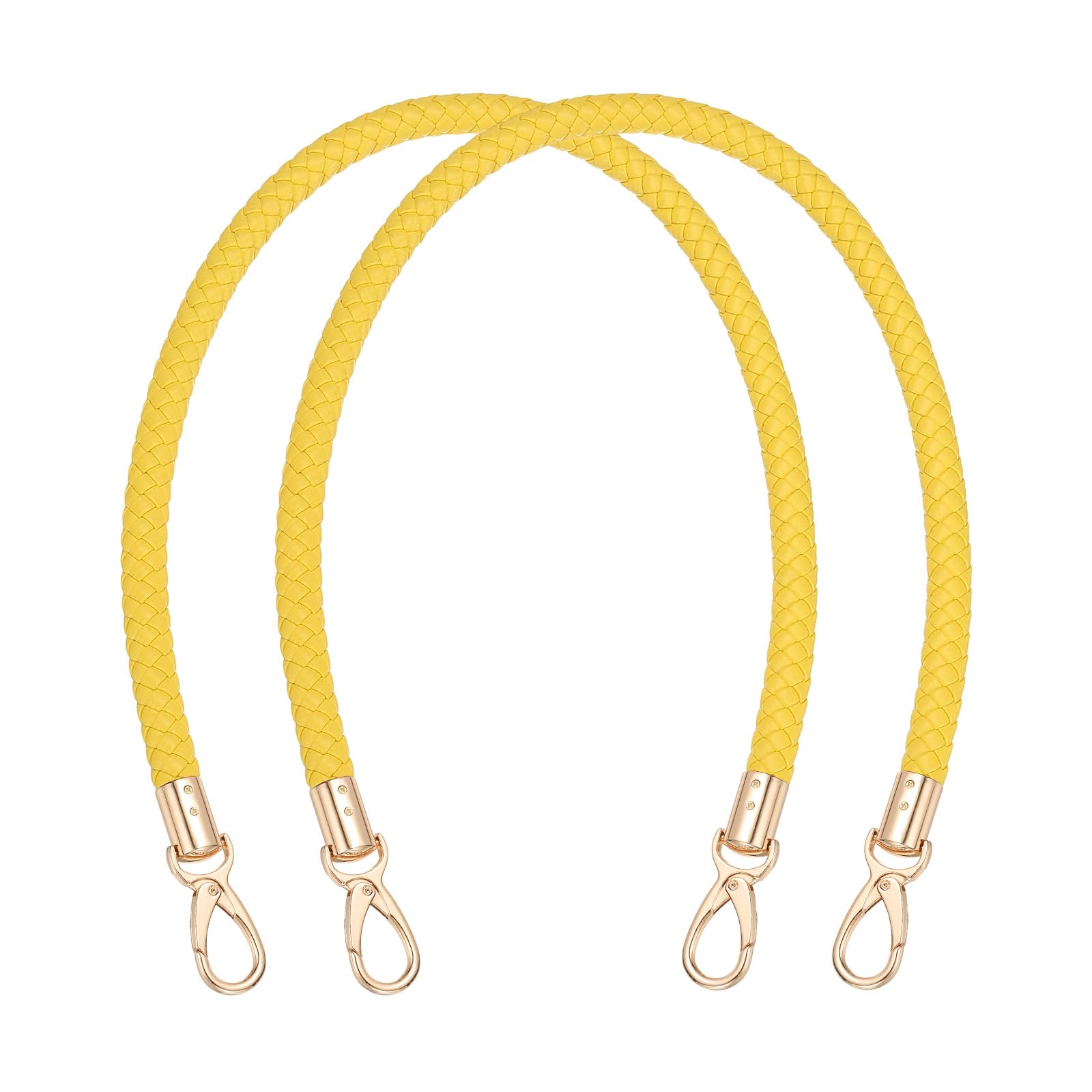 PATIKIL Braided Purse Straps 60cm / 23.6", 2 Pack PU Leather Handbag Handles Replacement with Gold Buckle for DIY Purse Handbag Tote Making Accessories, Yellow