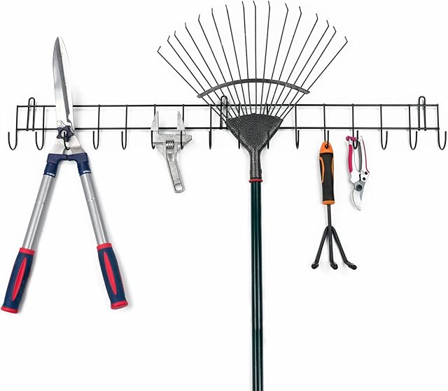 KCT Long Metal Tool Rack Wall Organiser for Garden Shed/Garage Outdoor Storage