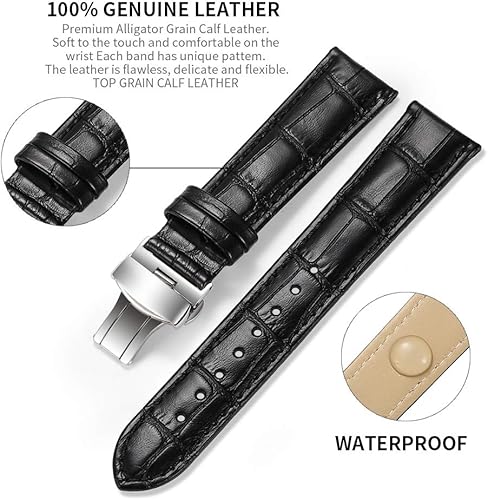 Miniatura 3 de iStrap - Correa de reloj de piel de becerro con diseño de imitación de piel de cocodrilo hebilla de acero inoxidable con botones de presión para