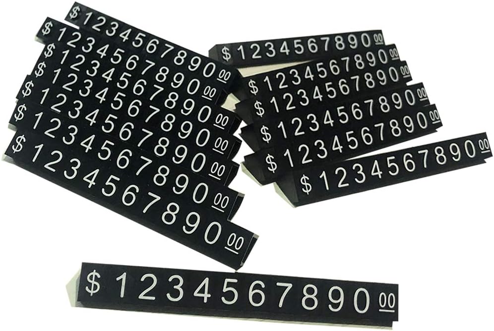 Price Tag Cube Adjustable Assembly Number Angled Pricing Counter Display Stand Label Sale Price 14 Sets (Black, Large)