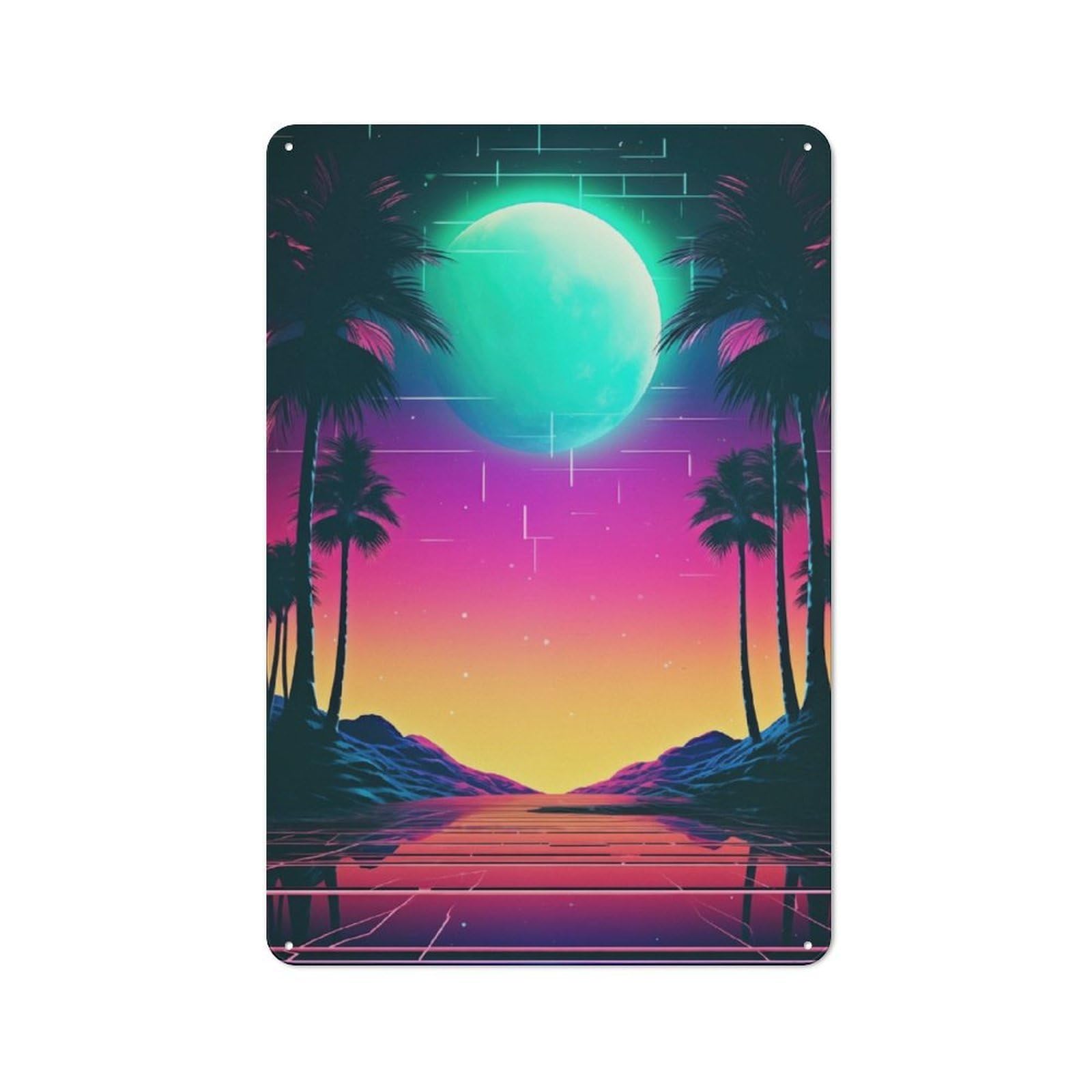 Junmoney Futuristic Synthwave Fusio Workshop Style Metal Wall Decor 30X20cm, Decorative Metal Plaque For Garage, Workshop, Shed Or Utility Room