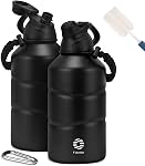 Fjbottle 1.9 Bouteille d'eau Isolée avec un couvercle magnétique, grande bouche Isolé eau Jug fuite Proof acier inoxydable Double-bras Aspirateur Sports Flacon avec poignée de paracord, Orange noir
