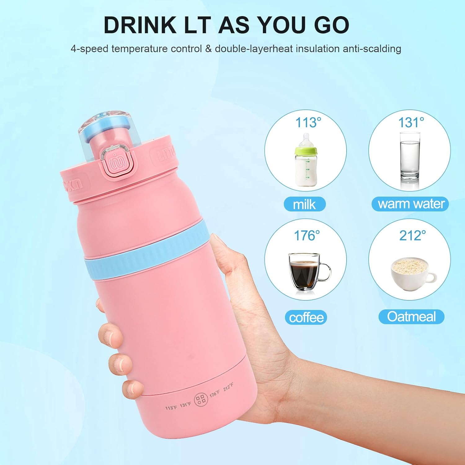 0.5L Travel Electric Kettle（110V）, Portable Electric Tea Kettle Anti-scald Design Comes with Cup Strap, Temperature Controlled, Auto Shut-Off, 304 Not Stainless Steel Liner