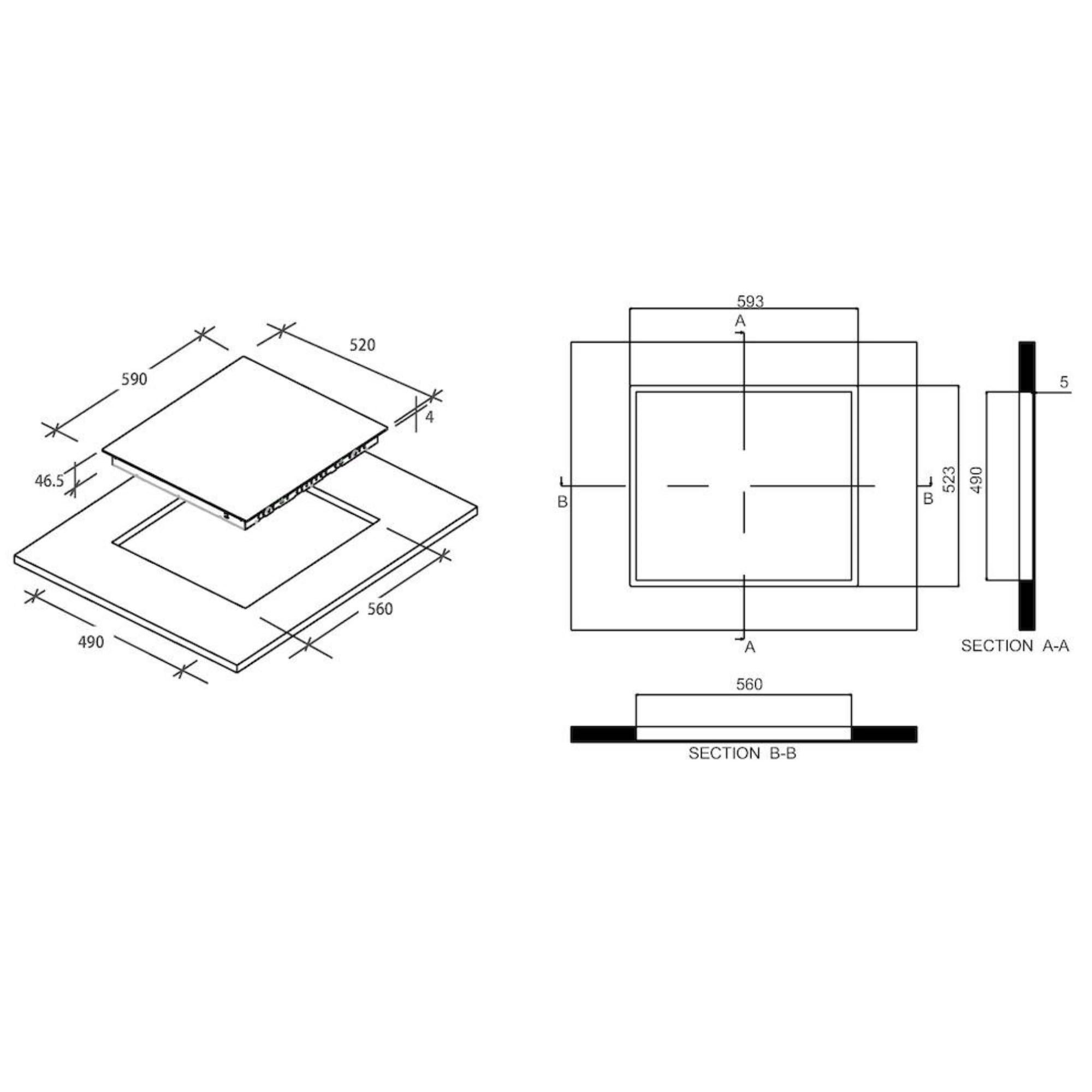 Candy Idea CH64CCB 4U2 Piastra in vetroceramica 4 fuochi, 60 cm, 10 livelli di potenza, 6,5 KW, comandi centrali, indicatore di calore, blocco di sicurezza, allarme surriscaldamento e versamenti, nero
