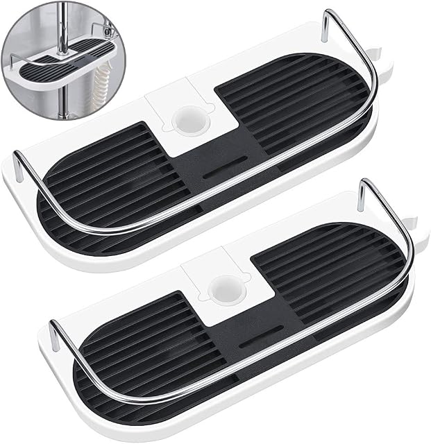 H Hawsam 2Packs No Drilling Shower Shelf Caddy for Shower Rail - Bathroom Rack Organizer Holder for Shampoo, Fit 19mm - 25mm Rail