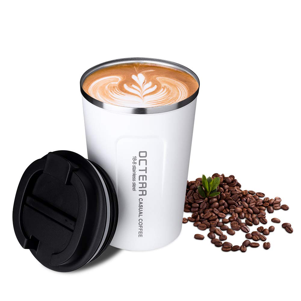 OCTERR マグカップ 保温 コーヒーカップ コンビニカップ 携帯マグ 保冷 タンブラー 真空断熱 ステンレス製 蓋付き 持ち運び 直接ドリップ プレゼントに (ホワイト, 380ml)