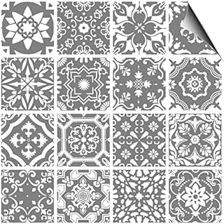 Artinstick DIY 4x4 Grey Tile Stickers Decals 24 Self Adhesive Moroccan Victorian Vinyl Backsplash Waterproof Peel and Stick on Tile Floor Kitchen Bathroom for Wall Mosaic Fireplace 10 x 10 cm