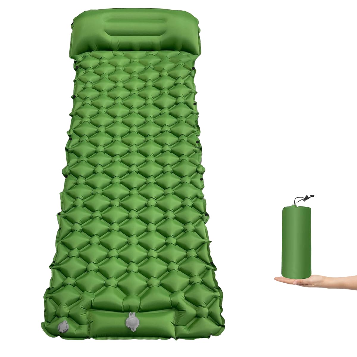 Inflatable Roll Camping Mat - Ultra-Lightweight Waterproof Sleeping Mat for Backpacking, Hiking, Traveling, Compact Camping Bed Roll with Adjustable and Splicable Design, Camping Accessories (Green)