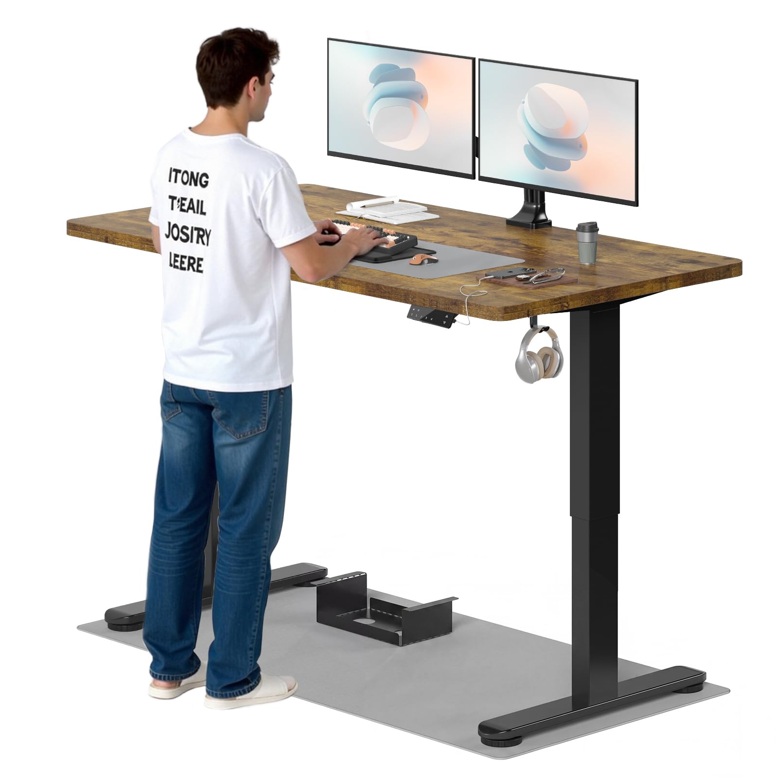 TRIUMPHKEY Höhenverstellbarer Schreibtisch, Elektrisch Stehschreibtisch mit Dualmotor, Touchscreen,USB-A & Kabelmanagement,25mm Einteilige Tischplatte,ergonomischer Bürotisch