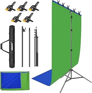 EMART 2 in 1 Green and Blue Backdrop Stand Kit, 1.5 X 2.6m Portable T-Shape Background Support with Photography Chromakey Screen for Greenscreen Zoom, Gaming, Photoshoot