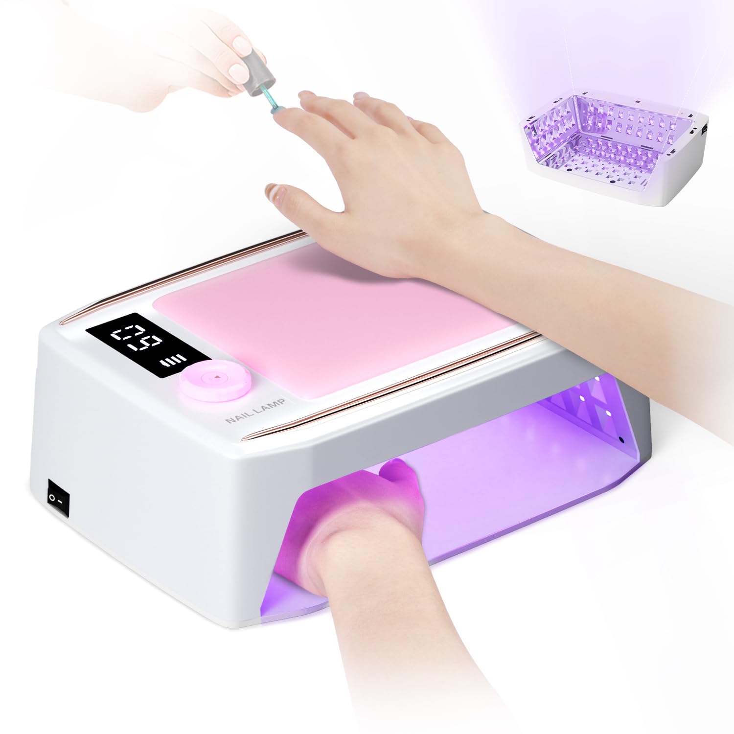 Krofaue 380W UV Nail Lamp, 90 LEDs, Wireless, Detachable Base, 6 Timers