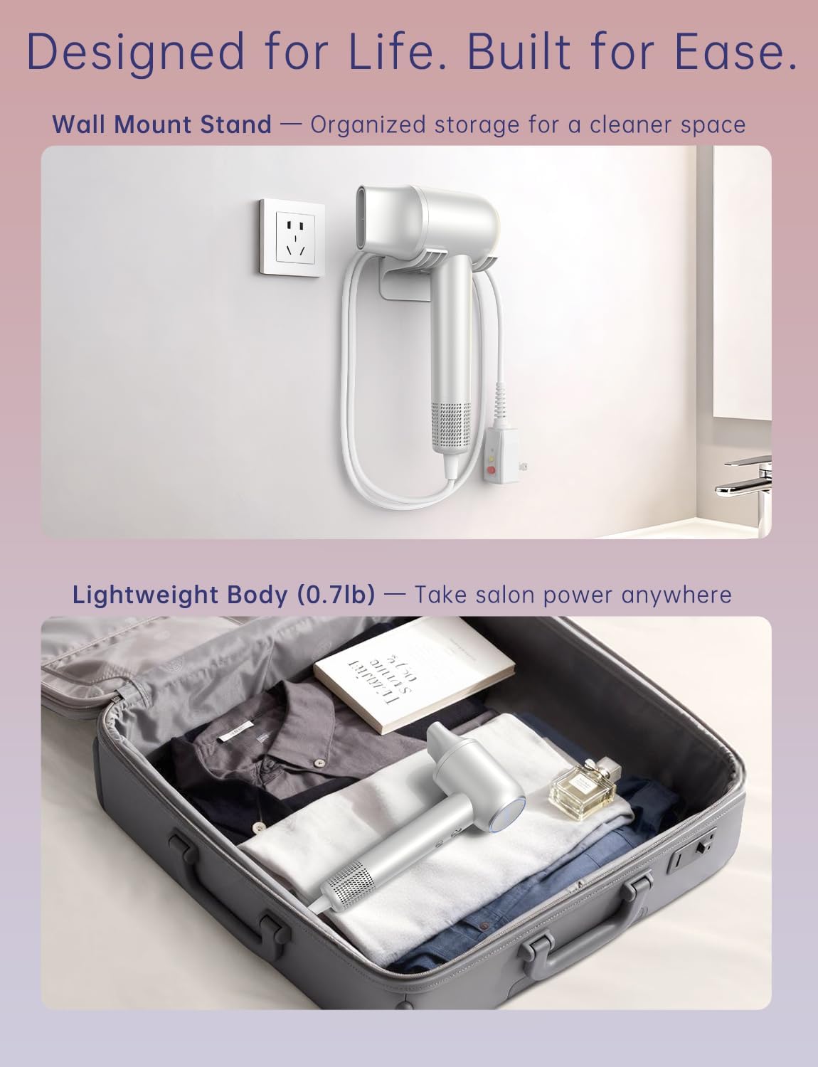 High-Speed Hair Dryer, 150,000 RPM Brushless Motor Blow Dryer with Ionic Technology, Fast Drying Lightweight Low Noise Hair Dryer, 4 Heat Modes, 2 Speeds, Diffuser & Wall Mount, Pearl White - Image 8