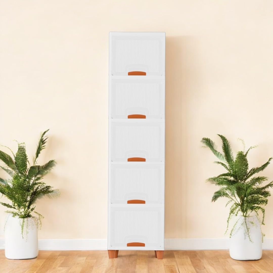 NestPlay Multipurpose Stackable Cupboard Drawer for Clothes, Kitchen Item Storage; Wardrobe Cabinet Organizer for Home, Office (White, 5 Tier)-image-7