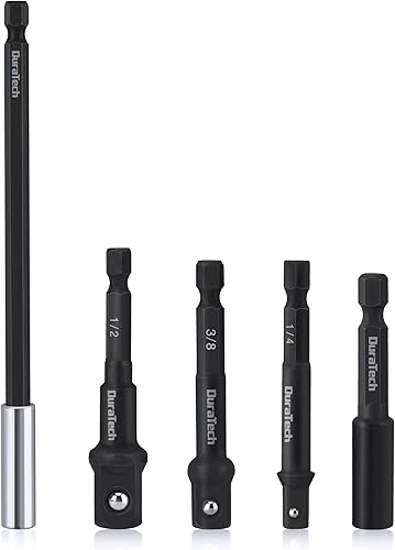 DURATECH Juego de adaptadores de enchufe y barra de extensión de 5 piezas, con vástago hexagonal de 14 de pulgada, adaptador de extensión de 14
