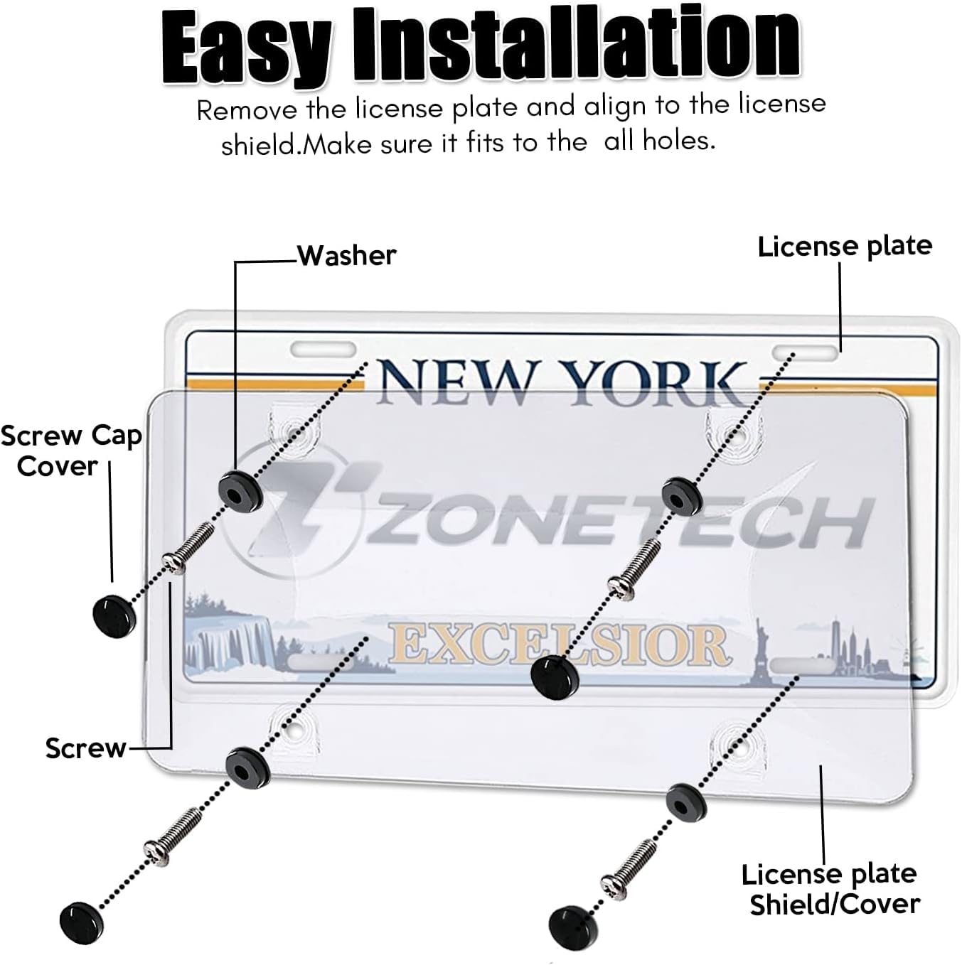 Zone Tech Clear License Plate Cover Frame Bubble Shields