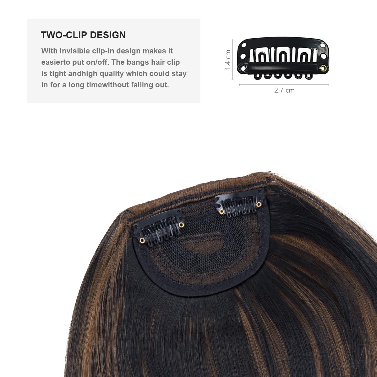 BUYOGET Clip in Fringe Hair Extension Natural Brown Mix Black Straight Fake fringe Clip on Bangs Hair Clip for Women - Image 4