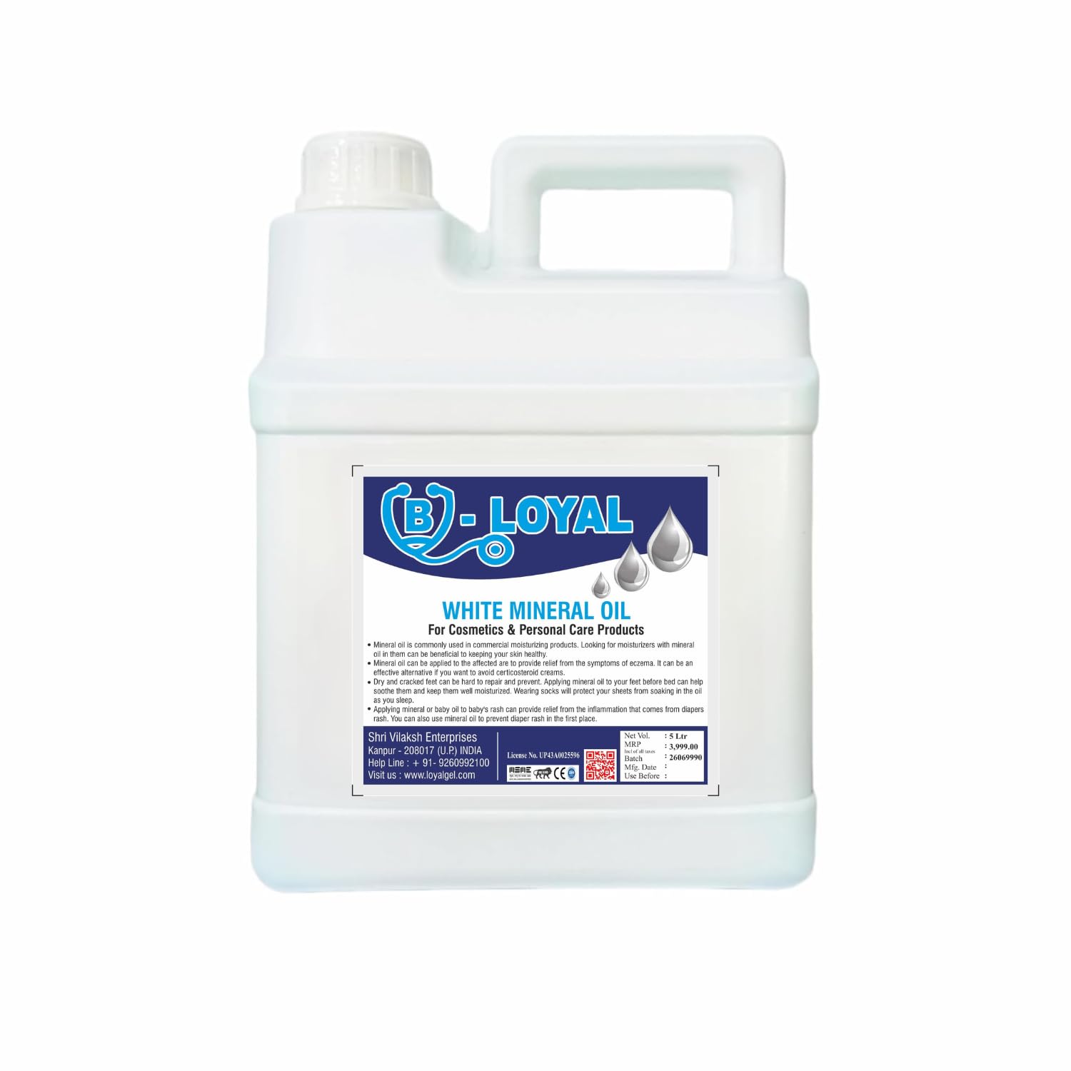 B-LOYAL White Mineral Oil, Cosmetic and Personal Care Grade, Unscented, 5000 ml, Pharmaceutical Grade, Non-comedogenic, Moisturizing, Plastic Jerry Can-image-28