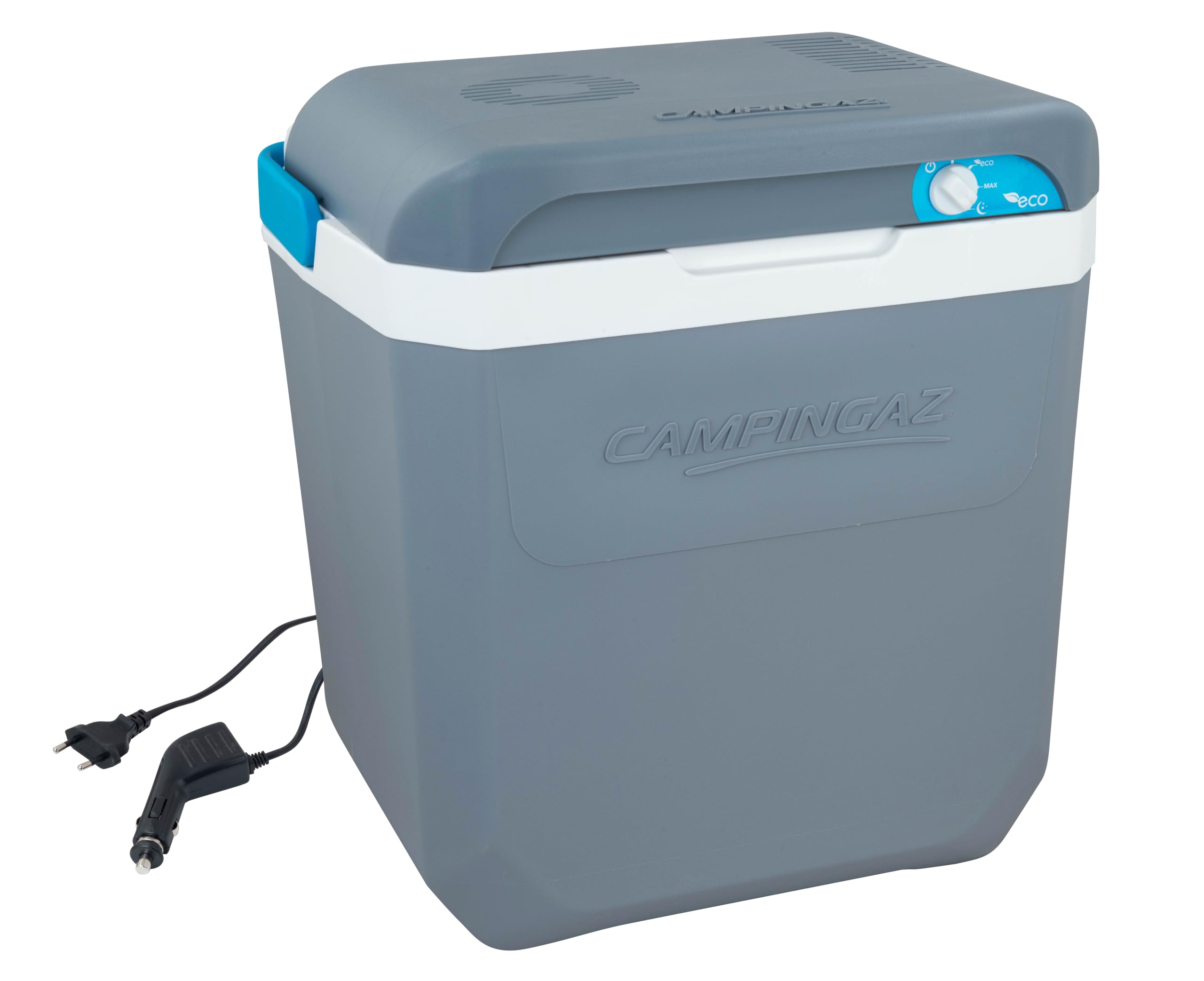 CAMPINGAZ Powerbox Plus 28 l, glacière thermoélectrique 12 V et 230 V, pour 8 Bouteilles de 1,5 l pour Voiture et Camping, avec Protection UV, capacité de 28 litres Bleu