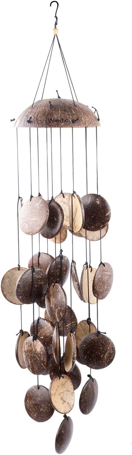 Windic Coconut Shell String Wind Chime, 29” Wind Bell with Natural Sound, for Patio,Garden, Balcony,Yard,Porch,Outdoor,Indoor Décor