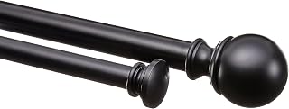 Amazon Basics Barra de cortina extensible doble con remates redondos, de 183 a 366 cm, color negro