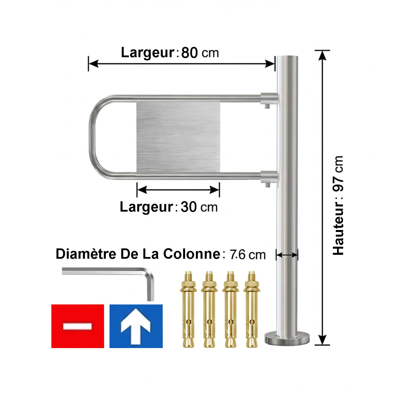 HJZALMI Porta a Battente in Acciaio Inox per Supermercati, Cancello Automatico con Chiusura Sicura e Controllo Accessi, Ideale per Supermercati e Tornelli, Robusto(Argento (Destra), 80x97cm)