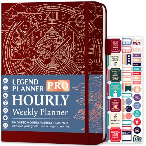 Legend Planner PRO Hourly Schedule - Weekly & Daily Organizer with Time Slots. Appointment Book Journal for Work & Personal, A4 (Wine Red)