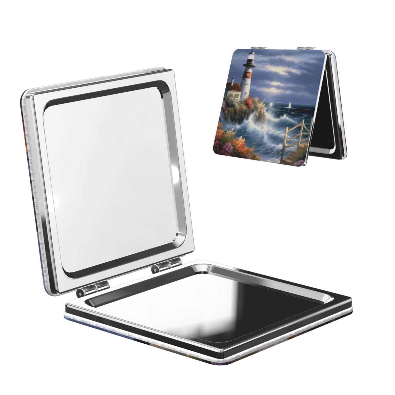 DWVTSLH Lighthouse Diamond Painting Compact Mirror for Purse, Double-Sided 2X/1X Magnifying Mirror for Women Men, Travel Makeup Mirror for Handbag, Handheld Vanity Mirror for Gift