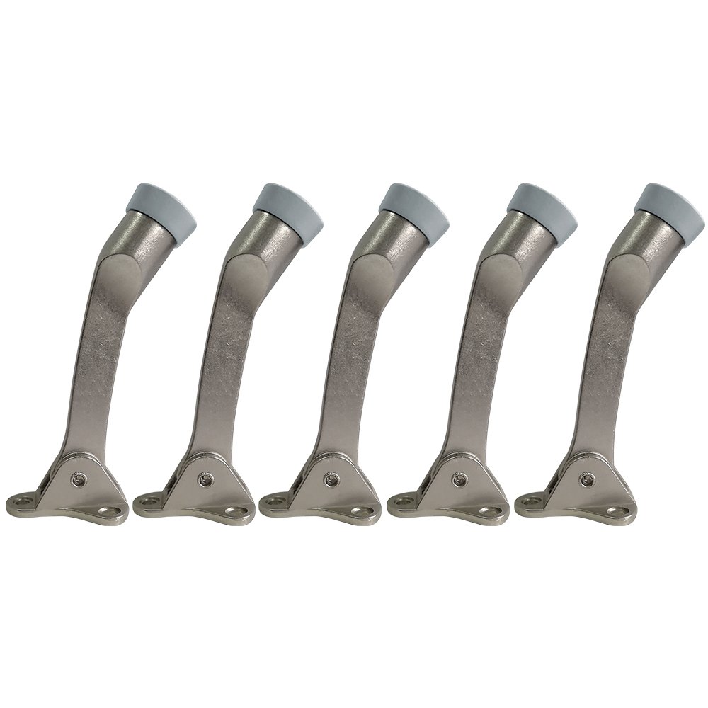 Boshen Easy-Install Kickdown Door Stopper Door Stop Holder Premium Rubber Foot Ajustable Height (Satin Nickel 5 Pack)