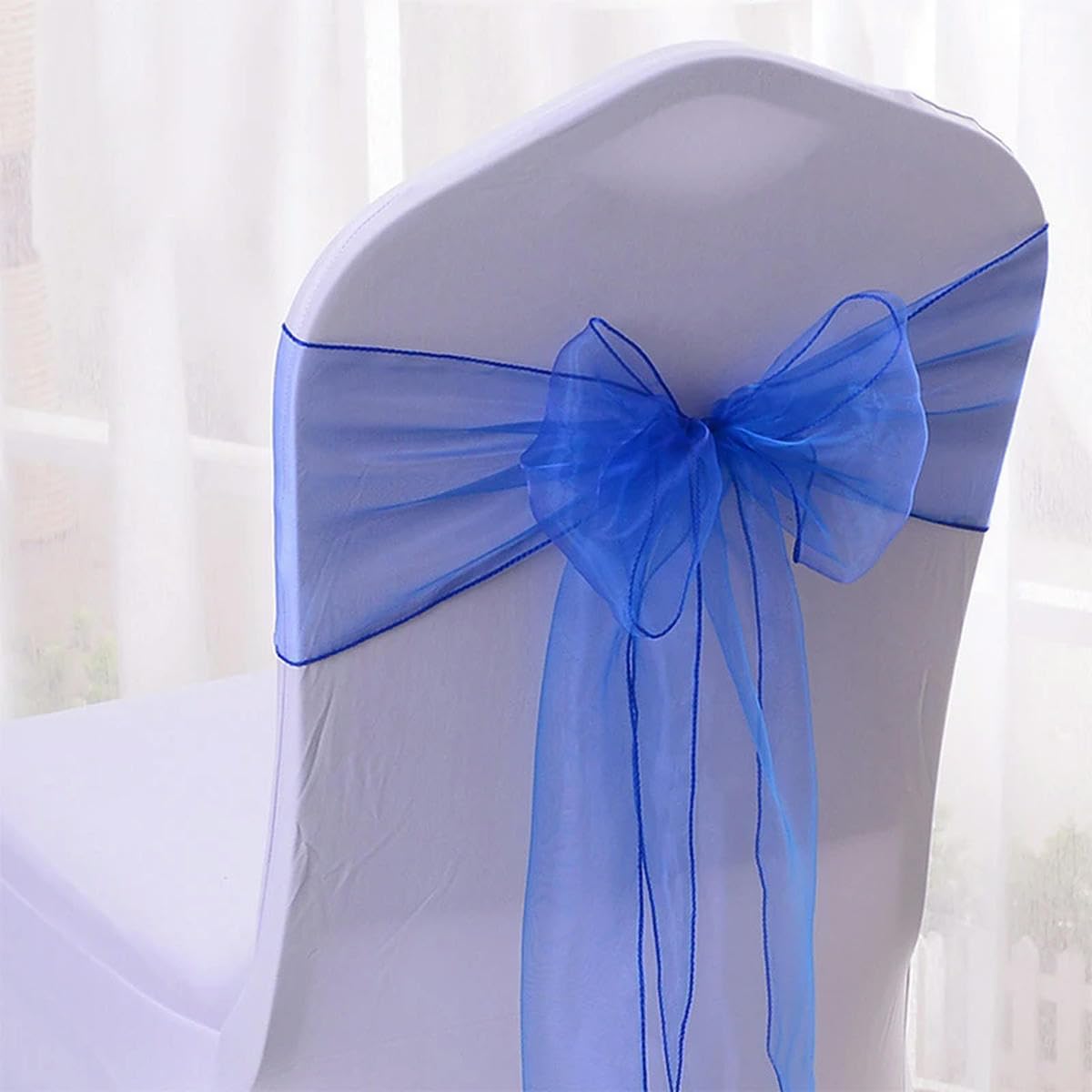 Organza-Stuhlschärpen, Knoten, Stuhlschleifen für Hochzeit, Party, Bankett, Event, Landhochzeit, Stuhldekoration, 100–10 Stück, Dunkelblau, 50 Stück