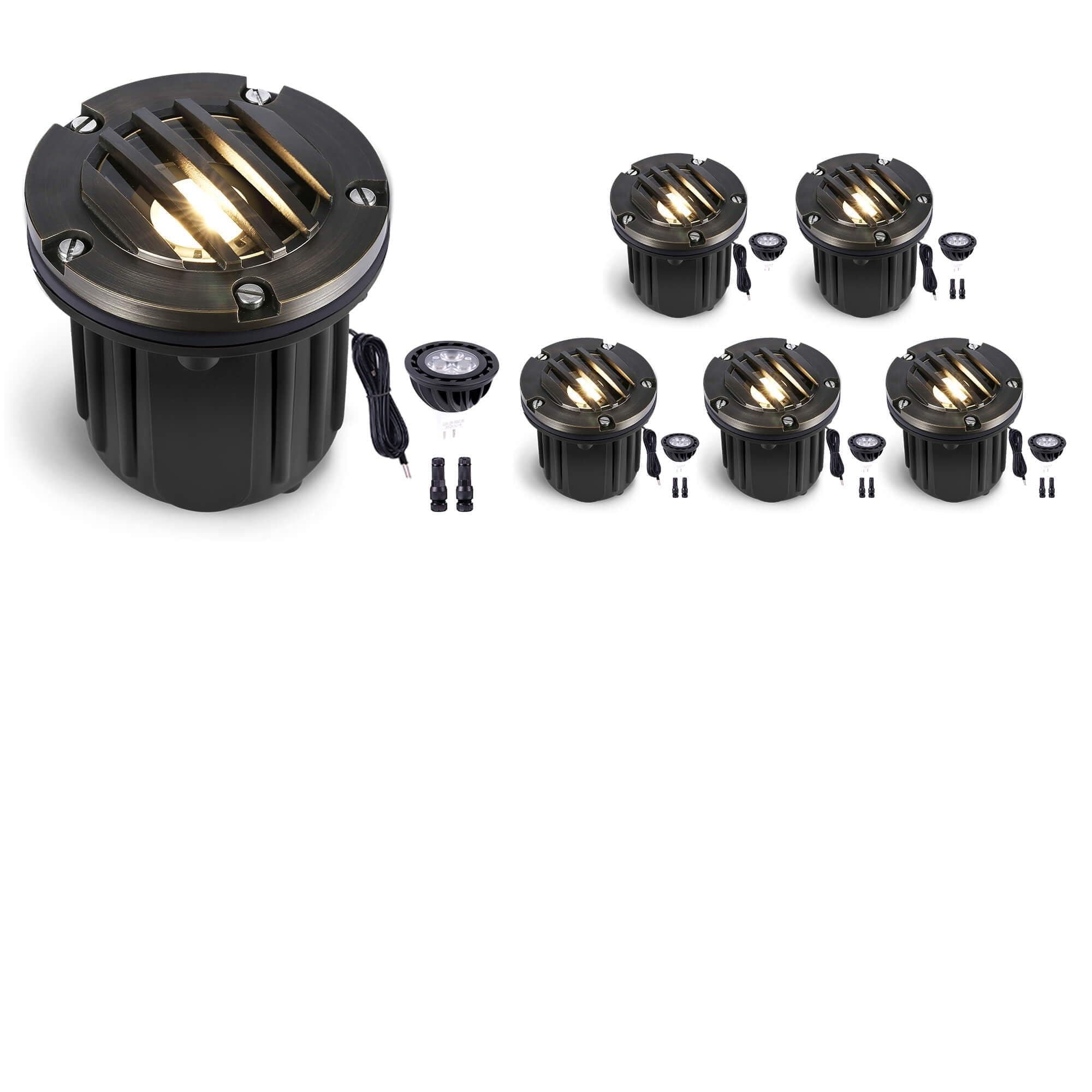 Gardenreet Landscape Well Lights Outdoor - Brass LED Weathproof In Ground Lighting, Low Voltage 12V Directional Grated Top Fixture, Antique Bronze for