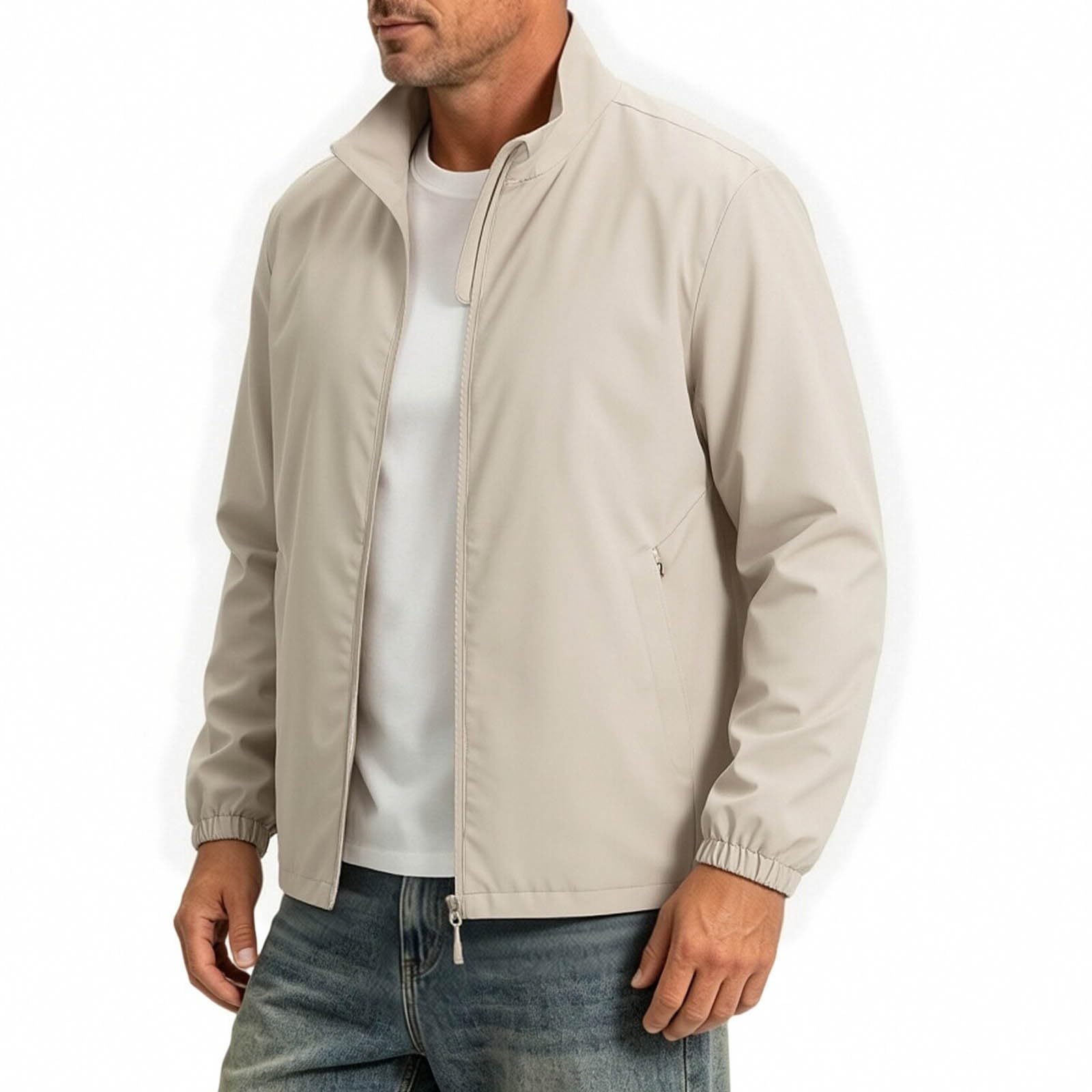 Sportjacke Herren Dünne Übergangsjacke Atmungsaktive Bomberjacke mit Stehkragen Fliegerjacke Schnelltrocknend Freizeitjacke Leicht Jacke Lässige Fashion Herrenjacke Regular Fit Outdoorjacke