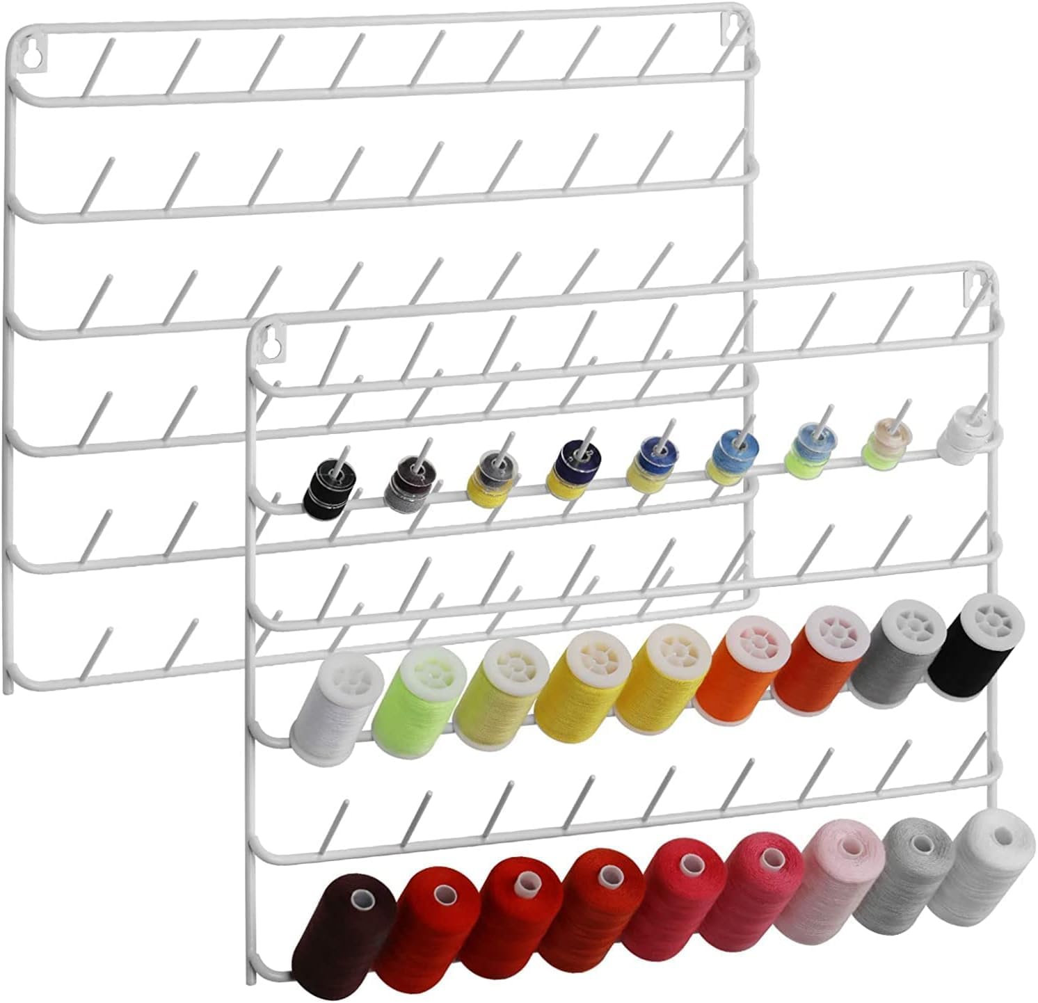 CADUKE Lot de 2 supports de fil à coudre pour 54 bobines de fil à coudre - Support en métal à suspendre - Pour broderie, matelassage, couture (blanc)