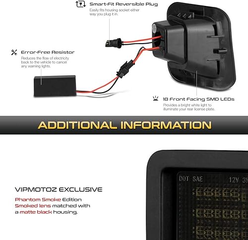 Miniatura 5 de VIPMOTOZ Luz LED completa para placa de matrícula con lente ahumada para 2003-2018, compatible con Dodge RAM 1500 2500 3500, camioneta Pickup, 6000