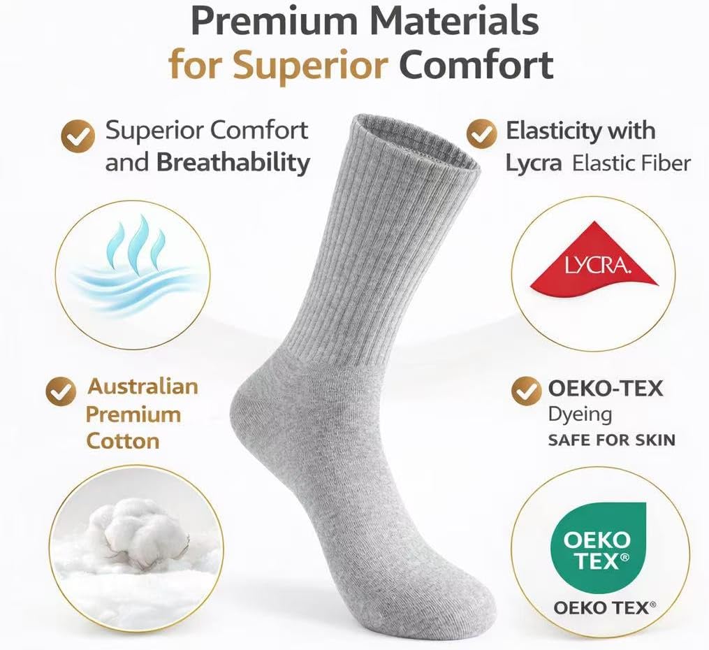 Men's Crew Socks, Lightweight Casual Cotton Socks for Men, Moisture Wicking Breathable Smooth Toe, 4 Pairs,Size 7-11