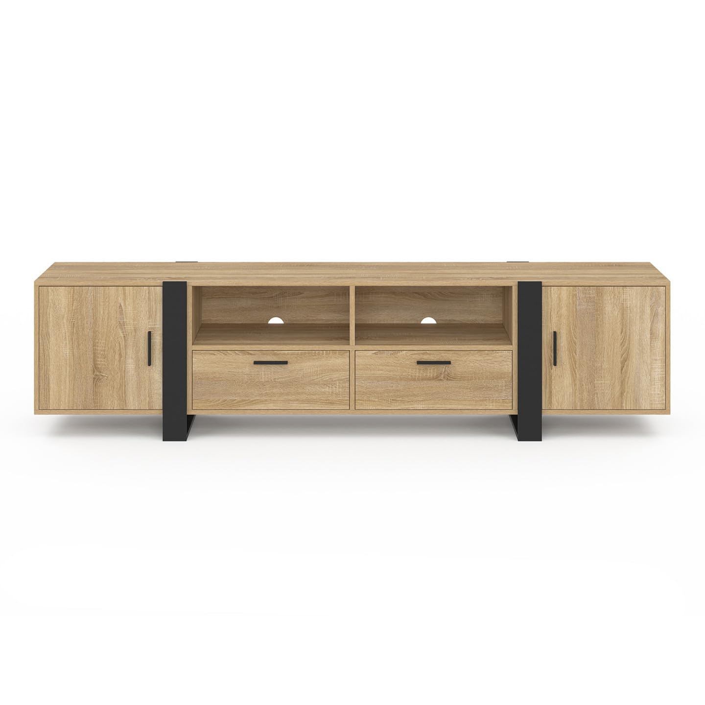 IDMarket - Meuble TV 200 cm Phoenix 2 Portes 2 tiroirs Bois et Noir
