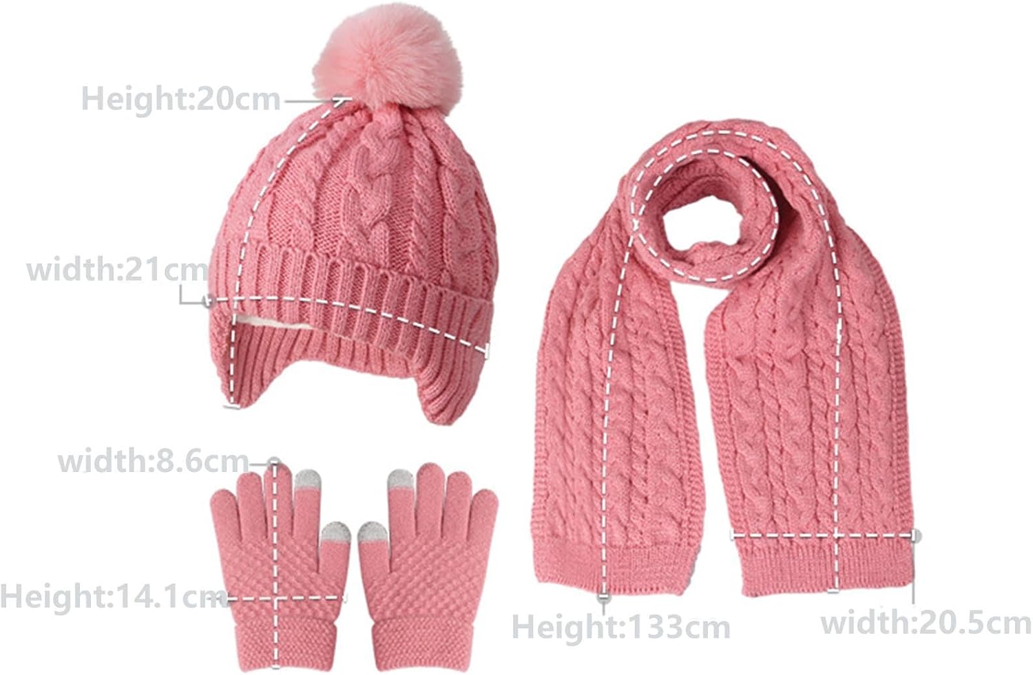 Kids Winter Knit Hat Scarf Hand Warmer 3 Piece Cold Weather Set