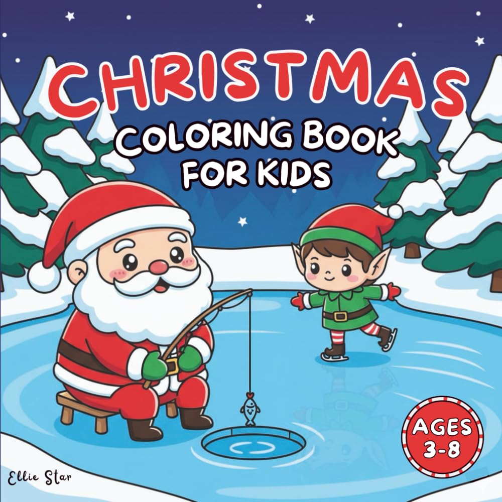 Kawaii Christmas Coloring Book for Kids: 40 adorable holiday pages with Santa, reindeer, elves & cute animals. Perfect Christmas gift for kids ages 3 - 8