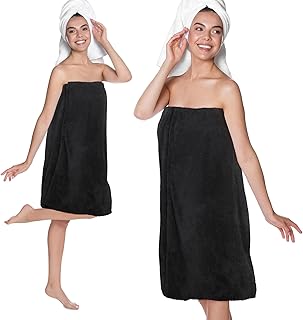 Tigeen 2 Pcs Towel Wrap for Women Lightweight Spa Robe with Adjustable Closure Elastic Top Soft Bathrobe Spa Wrap(Medium,B...