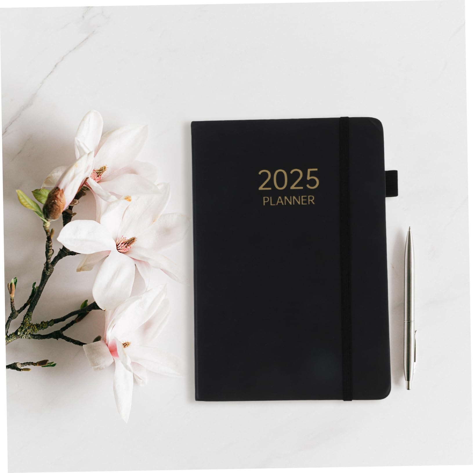 Lurrose Agenda Portatile A5 2025 Elastico, Quaderno di Pianificazione Giornaliera in Carta Nera, Resistente e Qualità per Studenti e Impiego Quotidiano